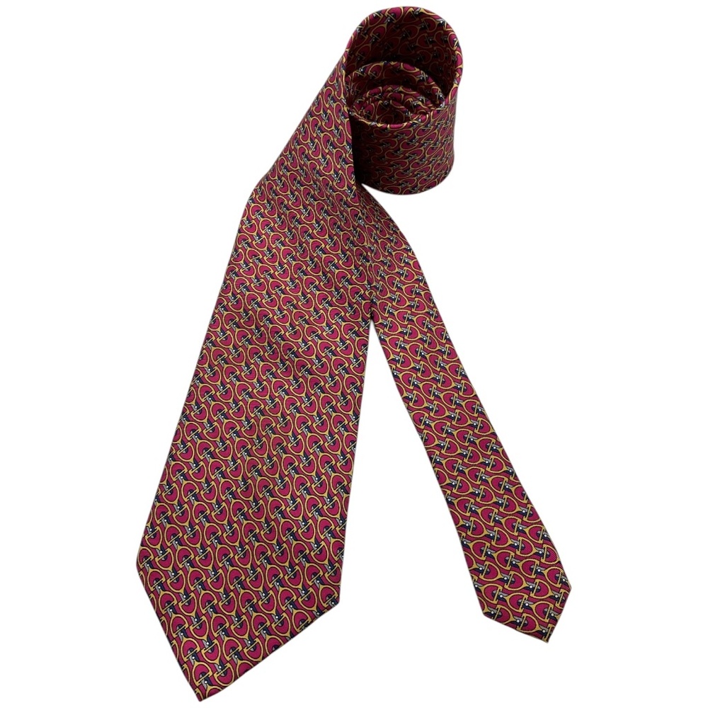 GHERARDINI Burgundy Horse Stirrup Silk LUXURY Tie ITALY